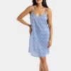 chemise de nuit femme nuisette fine bretelle fleur bleu liberty coton