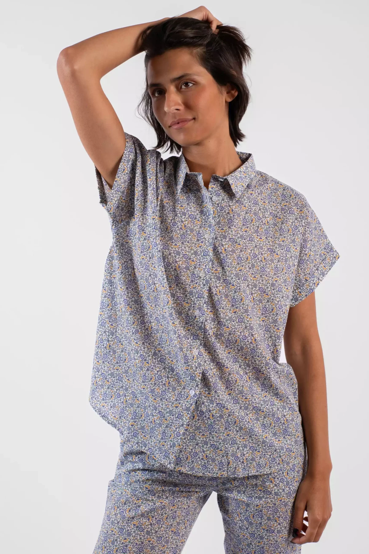 Chemisier manches courtes  - Liberty Bleu