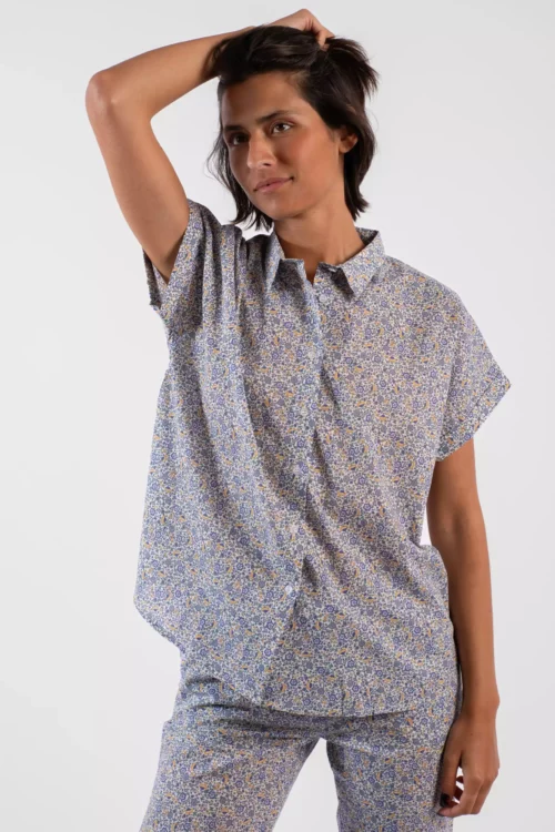 Chemisier manches courtes  - Liberty Bleu
