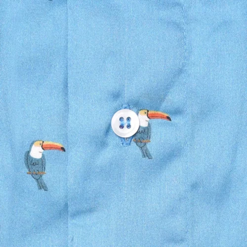 caleçon homme classique coupe française coton fabriqué au portugal motif exotique toucan oiseaux fond bleu