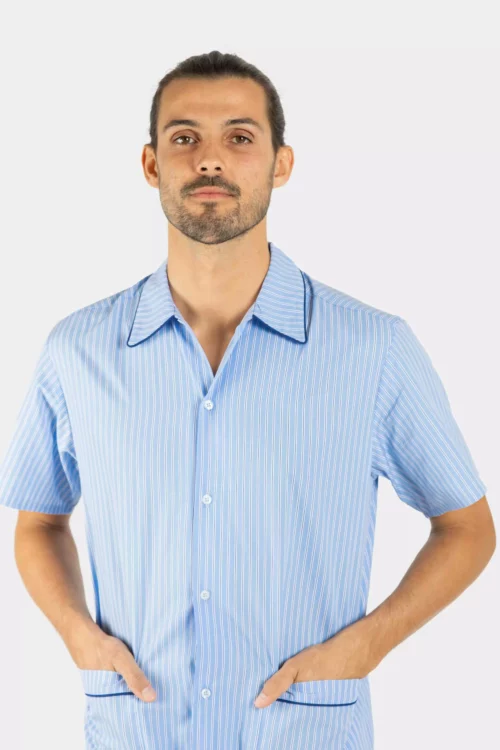 pyjama rayure court en popeline de coton