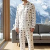 pyjama long homme flanelle motif ours bruns grizzly coton fabrique au portugal