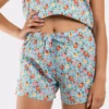 short avec noeud femme pyjama fleur satin coton