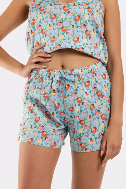 short avec noeud femme pyjama fleur satin coton
