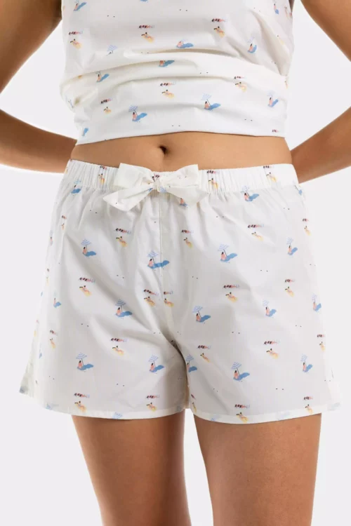 short femme noeud bronzette plagiste jaune plage en popeline de coton