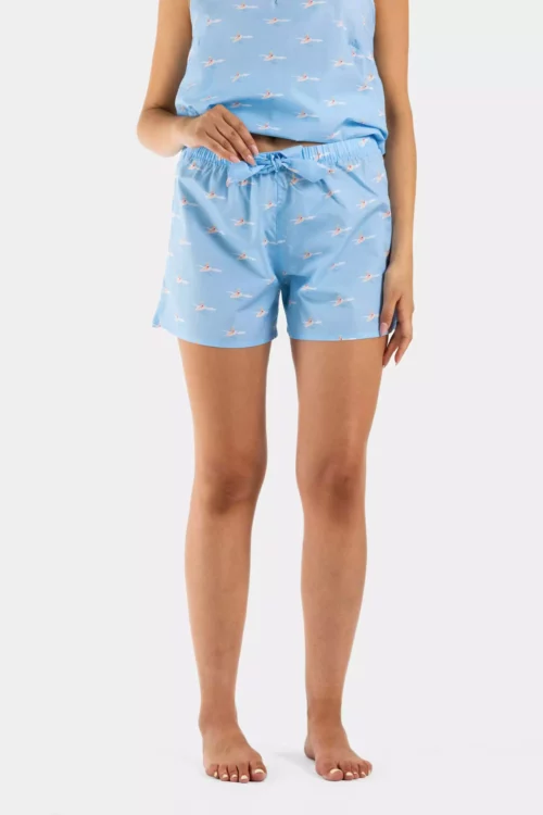 short pyjama motif surfeuse mer en popeline de coton