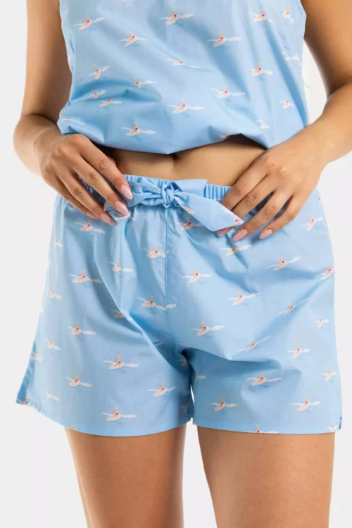 short pyjama motif surfeuse mer en popeline de coton