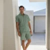 Pyjama, court homme. Popeline de coton motif golf fond vert fabriquer au Portugal