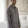 Pyjama long homme classique flanelle coton carreaux bleu fabrique au portugal
