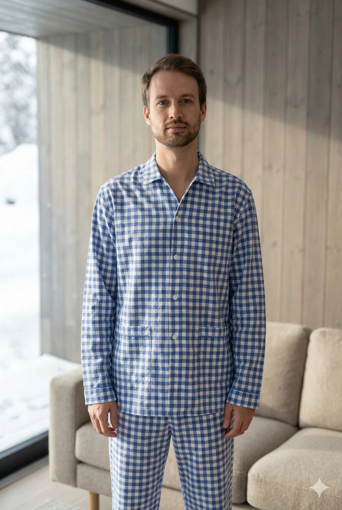 Pyjamas long homme - Classique Carreaux bleu