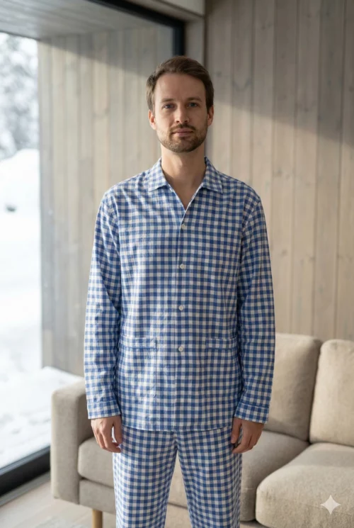 Pyjamas long homme - Classique "Carreaux bleu"