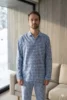 pyjamas long homme flanelle de coton carreaux bleu hiver fabrique au portugal
