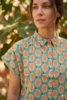 Chemise femme manches courtes motif fruits papaye coton.