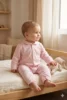 Pyjama Combi, bébé flanelle coton souris. Chasse au papillon rose 3
