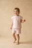 Pyjama, court, fille, short aux manches volontés colle Claudine motif glace. Rayure rose