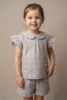 Pyjama court fille short haut manches volontés col Claudine, motif liberty