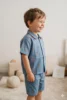 Pyjama court, garçon pirate fond bleu chemisette short