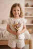 Pyjama pour filles, short petite manches volontés papillon fleurs printemps floral 2