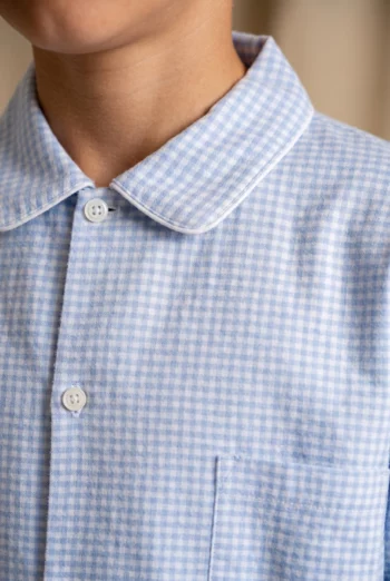 pyjama enfant vichy carreaux bleu en flanelle de coton pilou