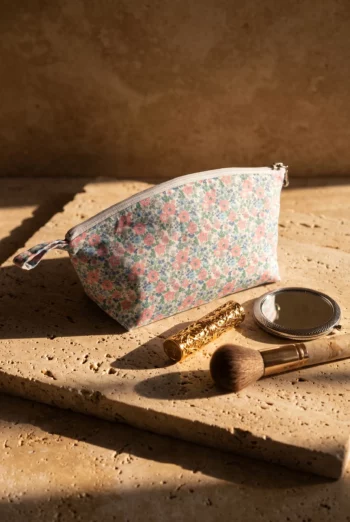 Trousse maquillage en coton enduit - Liberty Rose & Vert