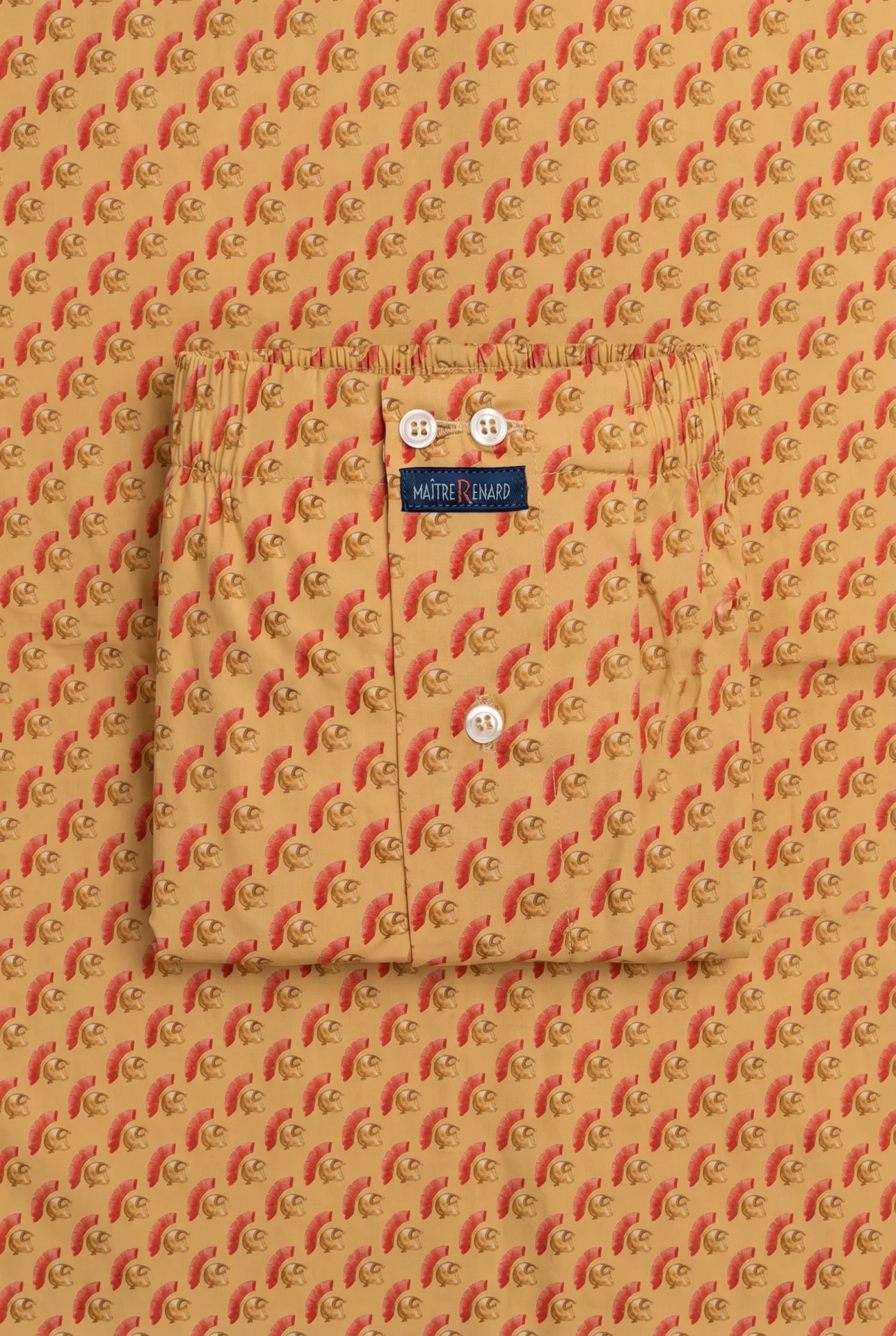 Zoom texture et finitions : Caleçon homme classique - Gladiateurs (Réf : 2430000016134) en voile de coton ( coton très léger ). Vêtement de type caleçons homme. Maître Renard.