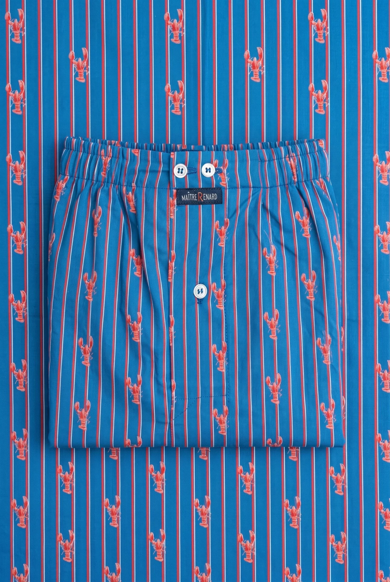 Zoom texture et finitions : Caleçon homme classique - Homard (Réf : 2430000016066) en voile de coton ( coton très léger ). Vêtement de type caleçons homme. Maître Renard.