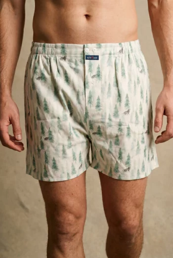 Zoom texture et finitions : Caleçon homme classique - Loups (Réf : 2430000016172) en flanelle de coton ( coton chaud ). Vêtement de type homme. Maître Renard.