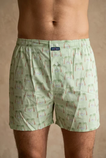 Zoom texture et finitions : Caleçon homme classique - Paresseux (Réf : 2430000016080) en voile de coton ( coton très léger ). Vêtement de type homme. Maître Renard.