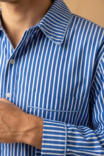 Vue détaillée : Chemise de nuit homme - Edimbourg (Réf : 2430000014079) en popeline de coton ( coton léger ). Vêtement de type homme. Maître Renard.