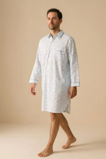 Vue détaillée : Chemise de nuit homme - Skieurs Pilou (Réf : 2430000008696) en flanelle de coton ( coton chaud ). Vêtement de type homme. Maître Renard.