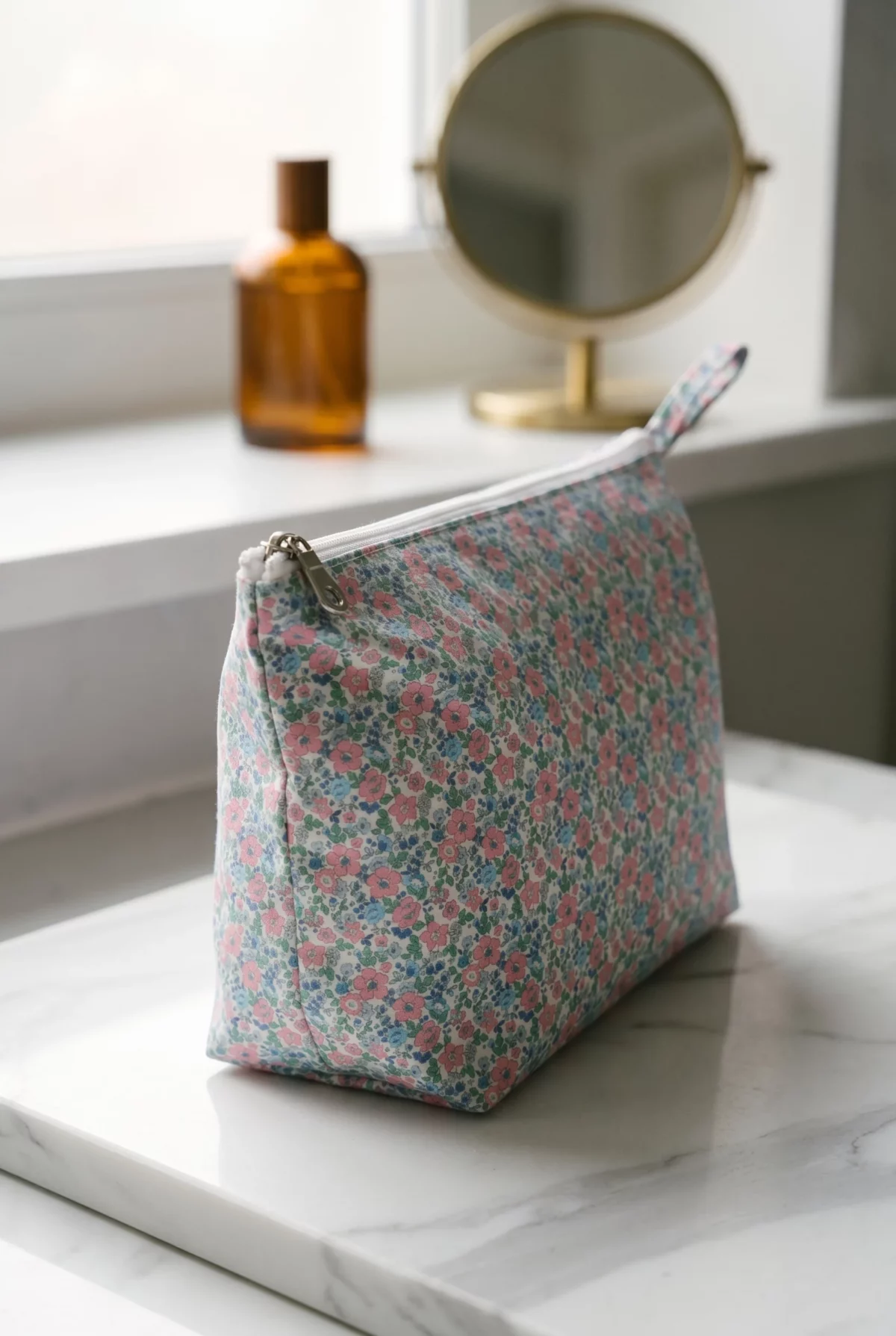 Trousse de toilette en coton enduit - Liberty Rose & Vert